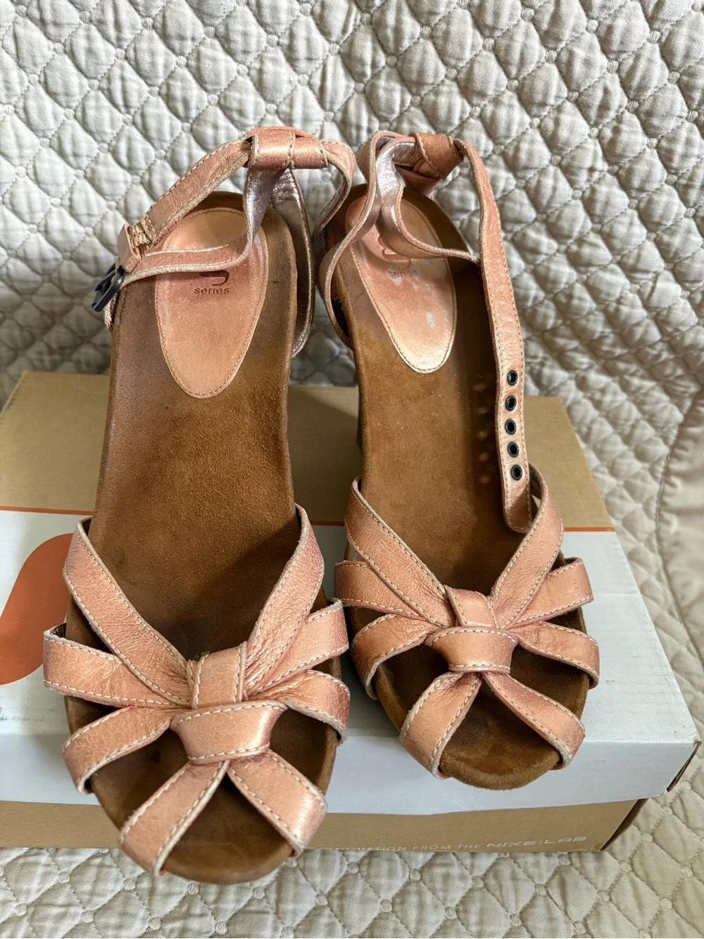 Cole Haan Peach/Blush Suede Knot Wedge Sandals
